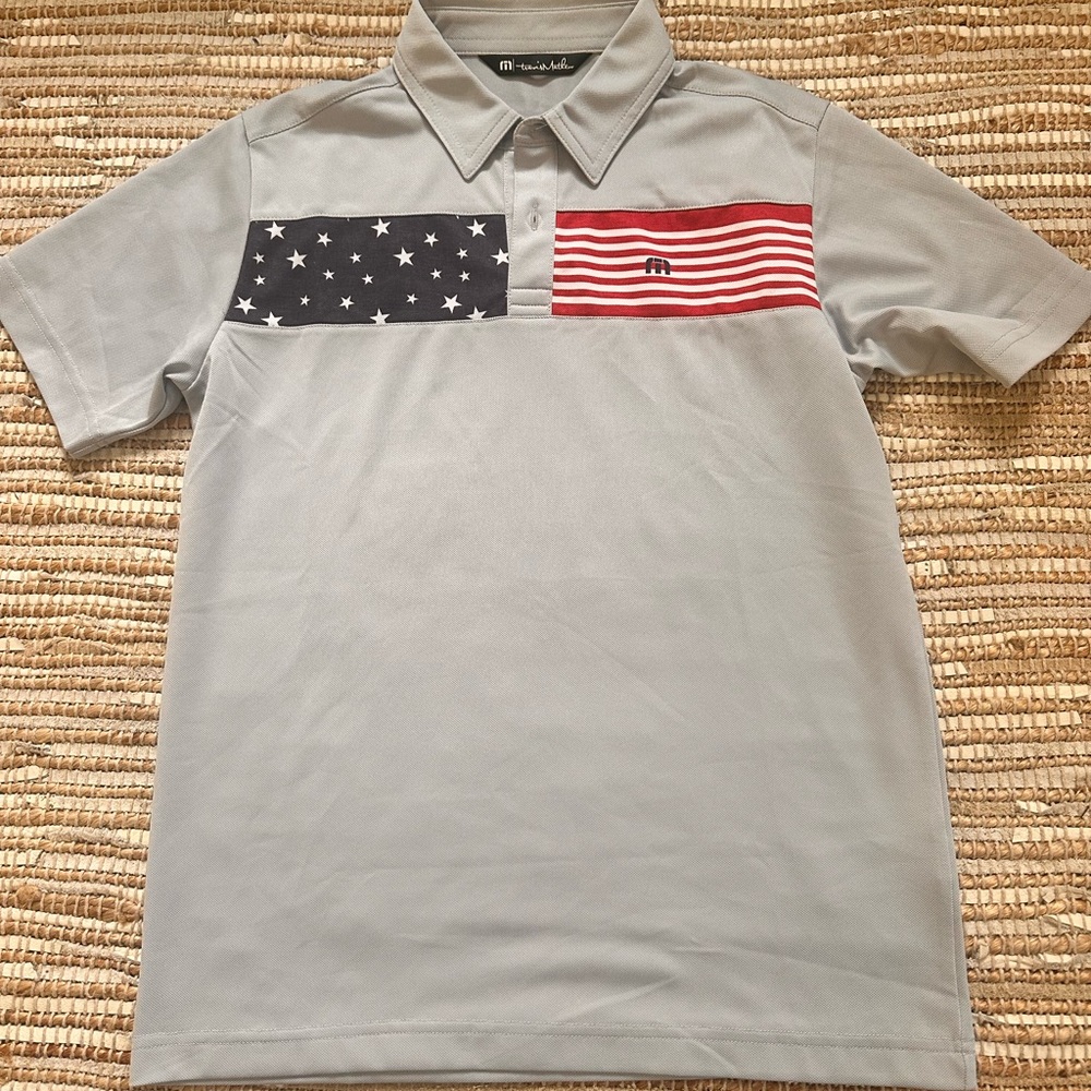 Travis Mathew Gray Polo with American Flag Design